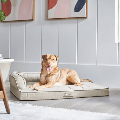 Frisco Personalized Faux Linen Corner Bolster Dog Bed w/Removable Cover, Light Gray, XL, $159.99
