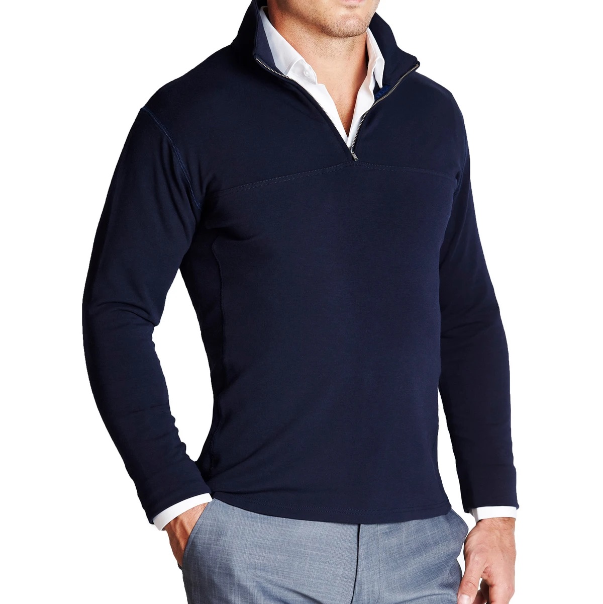 State and Liberty Solid Navy Quarter-Zip Sweater, $115